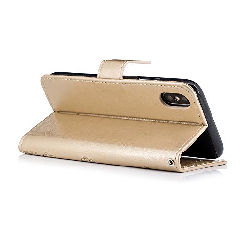 Scheam iPhone X Case Cover, Backcover Cell Phone Cases Anti-Scratch Wallet Case [Card Pocket] Protective Shell Armor Hybrid Shockproof Rubber Bumper Cover Card Slot Holder - Golden - Thumbnail 2