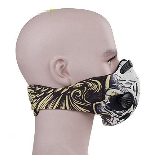 Dustproof Mask,Lorsoul Dust Mask Activated Carbon Filtration Exhaust Gas Anti Pollen Allergy PM2.5 Workout Running Motorcycle Cycling Half Face Mask (Yellow Skull) - Thumbnail 7