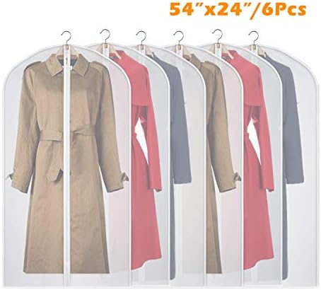 Syeeiex Suit Cover Garment Bag - Breathable 54-inch Long-Dress Anti-Moth with 5# Sturdy Zipper Dust Cover for Clothes Closet Storage Set of 6