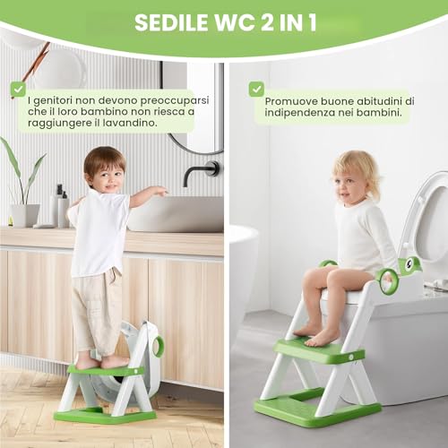 COOSEYA Frog Shaped Children's Toilet Reducer, 2 in 1 Potty with Ladder for Children, Waterproof Mat and Non-Slip Stool, Green