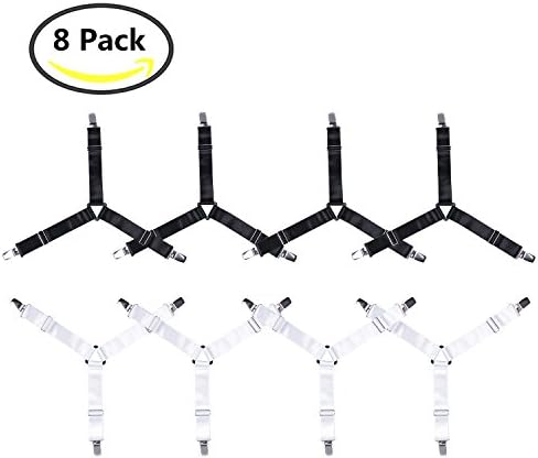 Blosion 8pcs/Crisscross 2 Way Adjustable Bed Sheet Fasteners Suspenders with Heavy Duty Grippers Clips /Black And White (black)