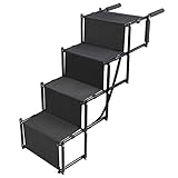 Dog Car Step Stairs Foldable - SUKI&SAMI Metal Frame Folding Dog Ramp for Car,Lightweight Portable Large Dog Ladder,for Dogs and Cats,SUVs and Trucks,Couch and Bed,Protect Pets' Joint and Knee