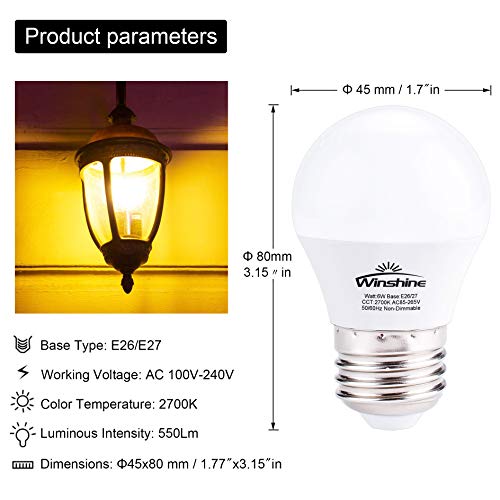 Winshine E26 LED Light Bulb, 6W(60watt Equivalent) G45 Ceiling Fan