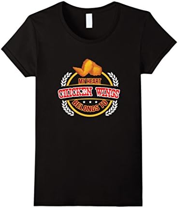 Women's My Heart Belongs To Chicken Wings T-Shirt Funny Food Tee Large Black