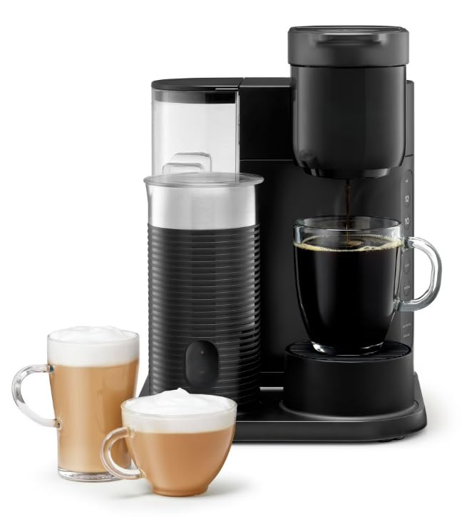 KeuriigK K Cafe Essentials Single Serve K Cup Pod Coffee, Latte and Cappuccino Maker, Built In Milk Frother, Latte & Cappuccino Brewer, Espresso Shot, 3 Brew Sizes, 42 oz Water Reservoir, color Black
