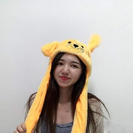 Thboxes Cute Cartoon Figure Funny Girl Women Hat with Moving Ears for Summer Yellow 60cm Without Light