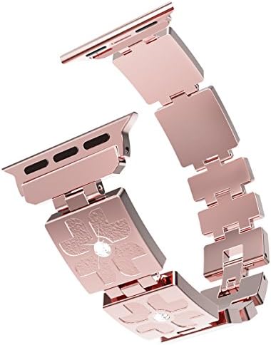 Moretek Strap 42mm for Apple Watch, Stainless Steel Band Strap for Apple Watch 42mm Series 1 Series 2 Series 3 - Rose Gold (42MM, PinkFlower)