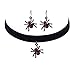 Amelery Halloween Costumes Women Choker Necklace Black Velvet Spider Ruby Pendant Costume Earrings Jewelry Set Decor Girls