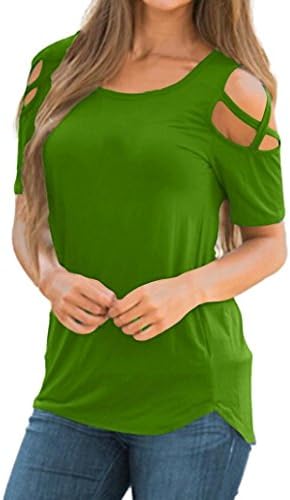 VESNIBA Women Summer Blouses Short Sleeve Tops Strappy Cold Shoulder T-Shirt