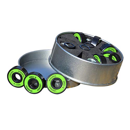 LOSENKA Professional Skateboard Bearings High-Speed Sliding Long-Board Bearings High-Precision ABEC-9 Chrome Steel Bearings, (8-Pack)