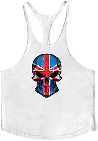 TECOFFER Mens Bodybuilding Sport Sleeveless Tank Tops Fitness GYM Muscle Vest Shirt (White, L)