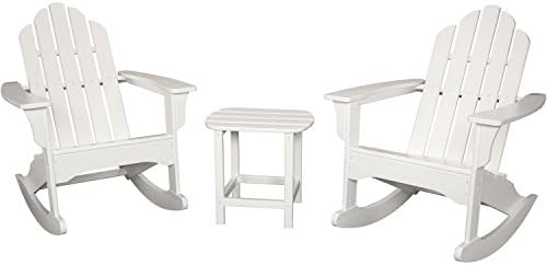 Hanover Outdoor Furniture 3 Piece All Weather Contoured Adirondack Rocking Patio Set, White
