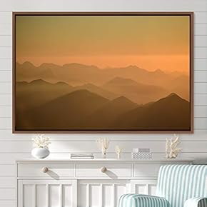 signwin Framed Canvas Wall Art Orange Sunset Abstract...