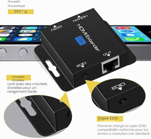 KUYIA HDMI over Ethernet Extension Cable with POC (TX Power Only Required) 1080P@60Hz HDMI to RJ45 Converter Supports EDID for Cat5e/Cat6/Cat7 with 5V Power Supply