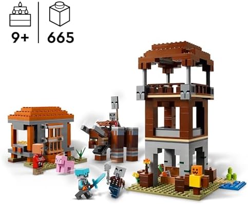 Minecraft EIN Verwüster am Plünderer-Außenposten - Gaming Spielzeug für Kinder - Minifigur mit Schnappkiefer Funktion und Dorf Festung - Gaming Geschenk für Jungen & Mädchen ab 8 Jahren - 21278