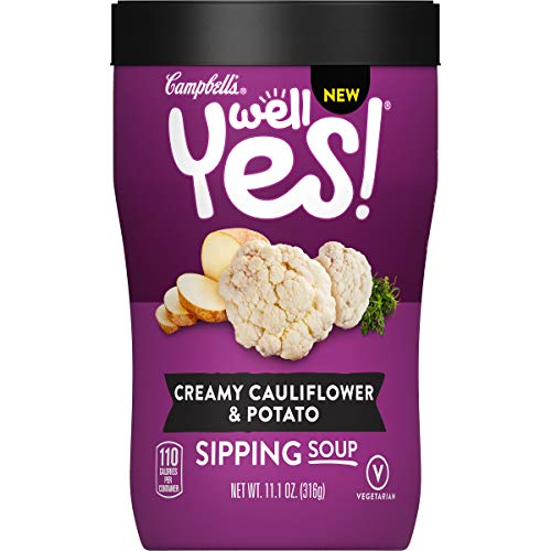 Campbell's Well Yes! Sipping Soup, Vegetable Soup On The Go, Creamy Cauliflower & Potato, 11.1 Oz Cup (8 Pack)