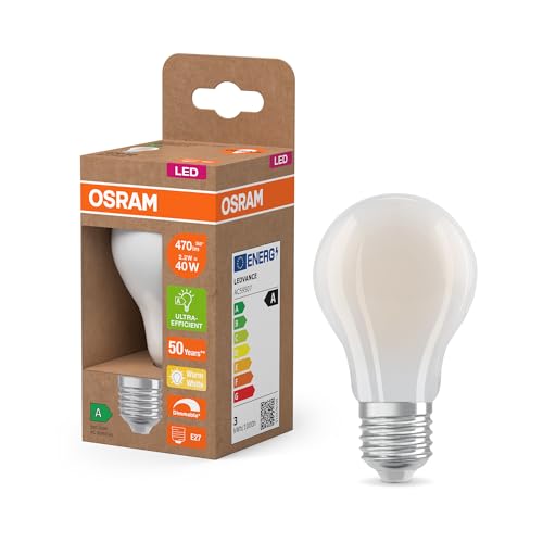 Osram Energy Class Bulb-Shaped, 2.2 W/470 lm, EEK A, Warm White Light (2700 K), CRI 80, Lead-Free Frosted Glass, E27, IP20, 60 mm DM, dim, 6-Pack