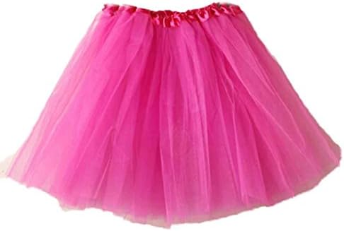 OUBAO Women Ballet Tutu Layered Organza Lace Mini Skirt (Hot Pink)