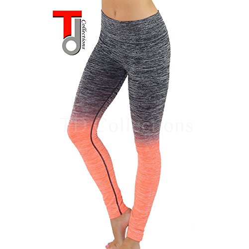 Women's Slim Two Tone Workout Full Length Yoga Pants (XS, Black + Neon Coral)
