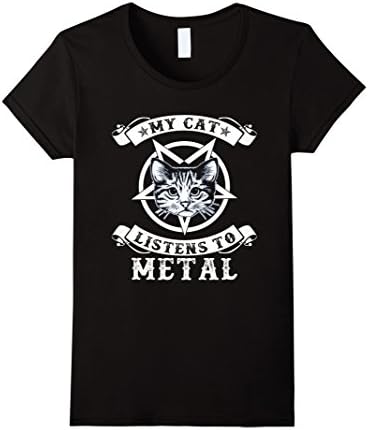 Women's My cat  listens to metal shirt Large Black