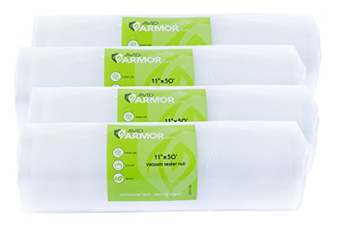 Click Here to See More Images Avid Armor 4 Pack Jumbo 11 Inch x 50' Vacuum Sealer Bags Rolls for Food Saver, Seal a Meal Type Vac Heat Sealers Commercial Grade BPA Free & Sous Vide Vaccume Cooking Safe Cut to Size Storage Bag Roll