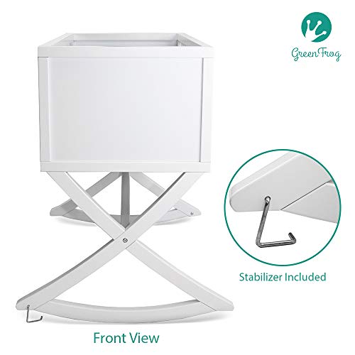 Green Frog, Allegro Cradle | Handcrafted Contemporary Wood Baby Cradle | Premium Pine Construction | Rocking and Stationary | Stark White Color - Thumbnail 2
