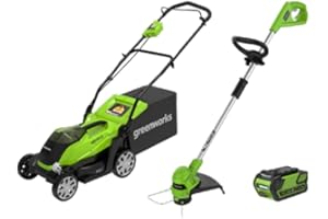 Greenworks 40V 14-Inch Lawn Mower + 12-Inch String Trimmer, 4.0 AH Battery and Charger Included