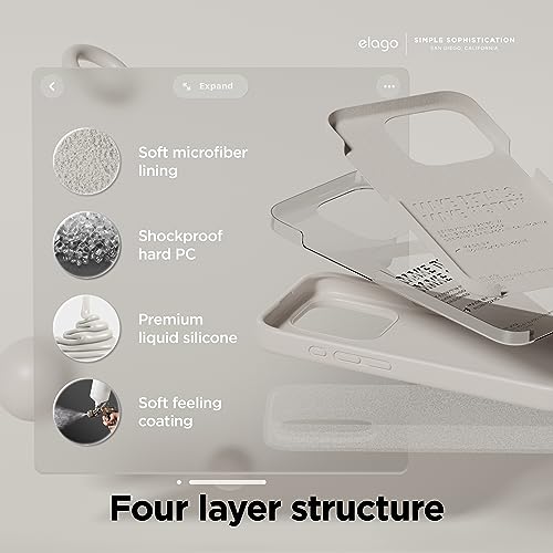 elago Compatible with iPhone 15 Pro Case, Liquid Silicone Case, Full Body Protective Cover, Shockproof, Slim Phone Case, Anti-Scratch Soft Microfiber Lining, 6.1 inch (Stone)