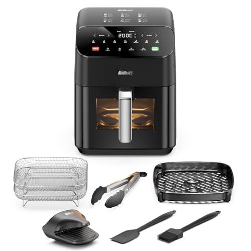Feller Germany Air Fryer 1800 W, Large 7L Cap., Xcyclone-Tech, 4x Non-Stick Ceramic Coating, 10 Cooking Functions, Touch Panel, Cool-Touch+Interior Lightning, AFR700, 2Y Guarantee-UAE Version (Black)