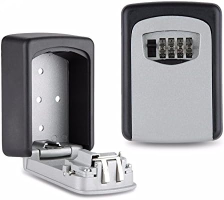 QERI Key Lock Box with 4 Settable Digit Combination, Outdoor Wall Mounted Key Safe Box Made of Weather Resistant Steel for Indoors or Outdoors Holds up to 5 Keys