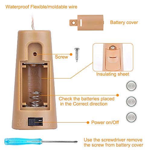 Luz de Botella (10 Pack),2.5m 25 LED Lámparas de Botellas con Alambre de Cobre,luz de Botella,Blanco Cálido Luces de Botella de Vino para bricolaje Navidad,Halloween,Entorno Romántico en Boda,Fiestas