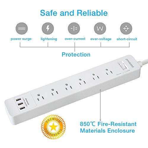 image for [Whole UL Listed] Powseed 6-Outlet 3 USB Surge Protector Power Strip S
