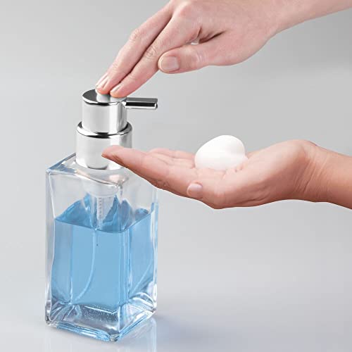 mDesign Modern Square Glass Refillable Foaming Hand Soap Dispenser Pump Bottle for Bathroom