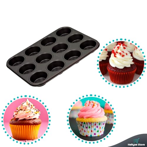 Forma para Cupcake e Muffin - Assadeira com 12 Cavidades Antiaderente, Kit com 12 Forminhas de Silicone, Ideal para Mini Bolo e Air Fryer