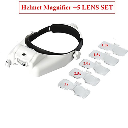 Headband Lighted Magnifying Glasses with Led Light, Head Mount Magnifier Glasses Visor Handsfree Headset Magnifier Loupe for Close Work,Sewing,Crafts,Reading,Repair,Jewelry(1.0X to 14.0X)