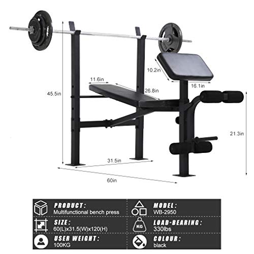 Adjustable Weight Bench Olympic Weight Bench for Full Body Exercise 3 Position Home Gym Equipment 330lbs