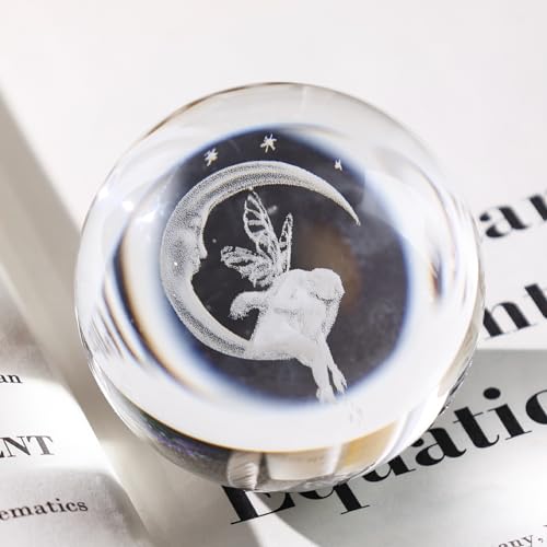 FUTUREPLUSX Crystal Ball with Stand, 3D Laser Crystal Ball Moon Fairy Glass Sphere for Birthady Gift Home Weeding Decor Crafts