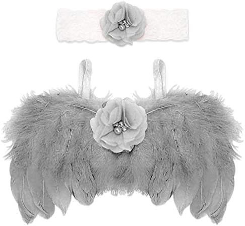 Bembika Newborn Baby Photography Props Feather Angel Wings and Rhinestone Headband (Set of 2)