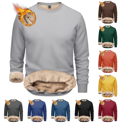 Mens Sweatshirts Warm Fleece Jumpers Sherpa Lined Pullover Sweater Classic Winter Sweatshirt Mens Fleece Lined Sweatshirts Warm Jumper Winter Crewneck Sweater Thermal Pullover