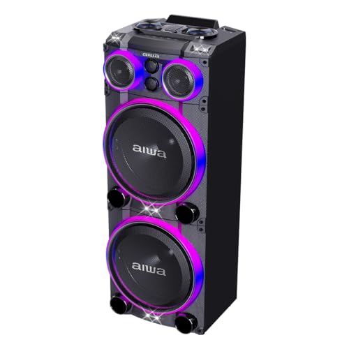 Aiwa Bocina Torre AWPOC15 Bluetooth 5.3 240W RMS 4000W PMPO con Luces LED, USB, AUX, RCA, Entradas para Micrófono, Ecualizador, Sonido Potente Ideal para Fiestas y Eventos Color Negro