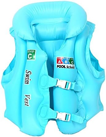 Vkenis Swimming Equipment Child Inflatable Swim Vest Aerated Life Jacket for Beginners Kids A B C Size (Blue , C)