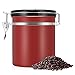 Airtight Coffee Container Storage Canister,Stainless Steel Coffee Beans Ground for Fresher Container Built-in One Way Valve (Red, 16oz)