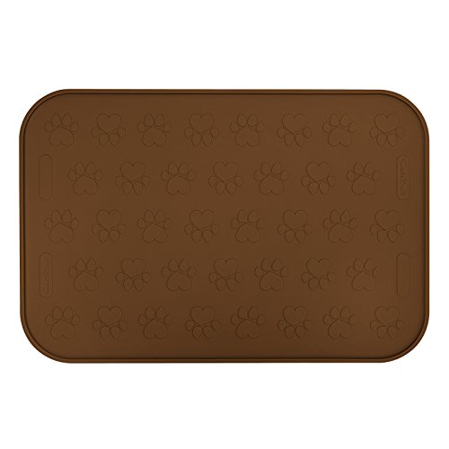 SmithBuilt 19" x 12" Dog Food Mat - Waterproof Non-Slip FDA-Grade Silicone Cat Pet Bowl Feeding Placemat - Brown