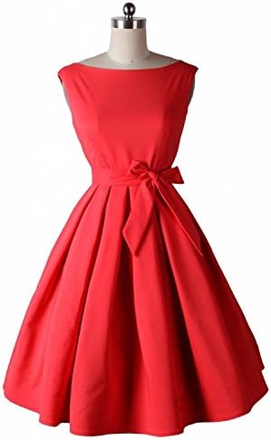 Ivan Johns Women's Boat ck Vintage Skirt Bow-knot Party Dress Red L