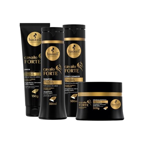 Haskell Kit de Cuidados com Cabelos Cavalo Forte Thermo (4 Produtos) - Reconstrução e Fortalecimento dos Fios - Opaco, com Dificuldade de Crescimento