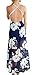 FANCYINN Women Lace Patchwork Floral Chiffon Dress Backless Summer Beach Irregular Maxi Dress with Belt Blue XL