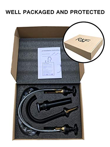 RKF Solid Brass Two Handle Widespread Bathroom Sink Faucet with Metal Pop-up Drain with overflow and CUPC Faucet Supply Hoses,Matte Black,CWF026-MB