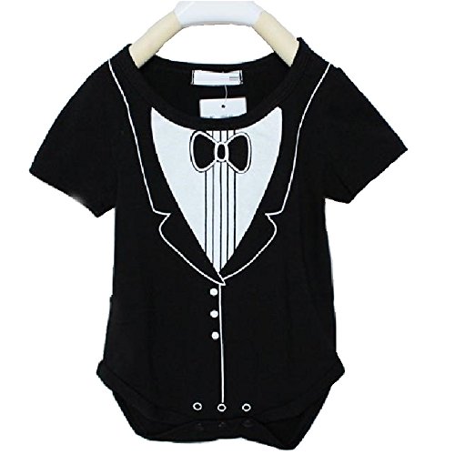 Hooyi Gentleman Long Tie Black Costumes Baby Bodysuit Short Romper