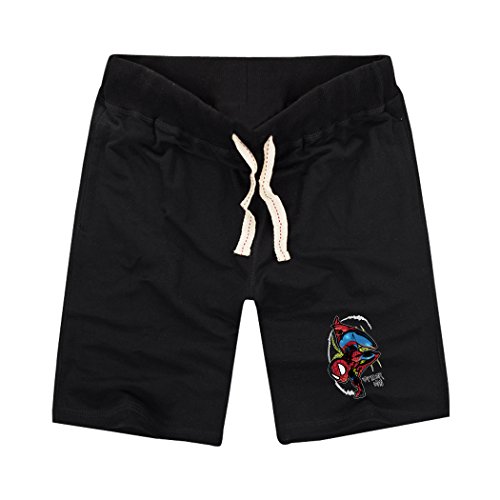 Sysuer Mens SpiderMan Cotton Gym Shorts Casual Short Black