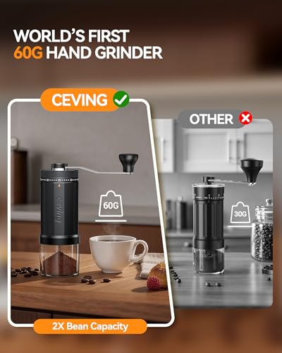 World's First 60g Large Capacity Manual Coffee Grinder, Portable Mill with 40 Settings, Stainless Steel Grinders for Espresso, Pour Over, Camping, Travel, Gift, etc.